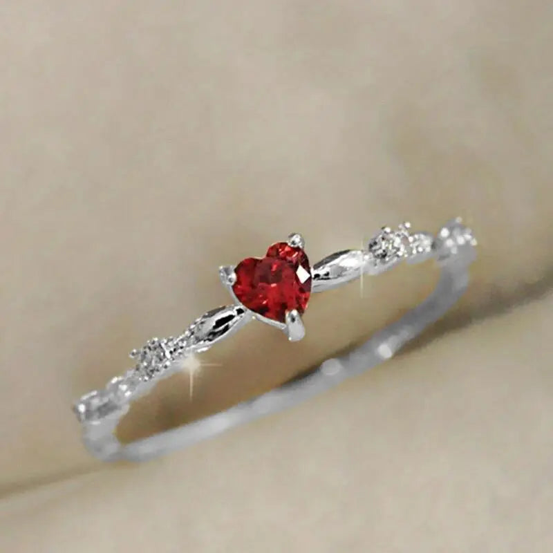 Gold-Toned Red Crystal Heart Ring
