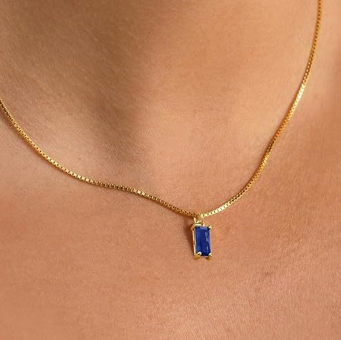 Gold-Toned Blue Crystal Minimalist Necklace