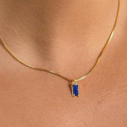 Gold-Toned Blue Crystal Minimalist Necklace