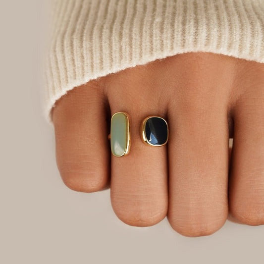 Gold Dual Stone Open Ring