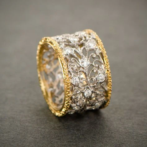 Silver-Toned and Gold-Toned Ornate Band Ring