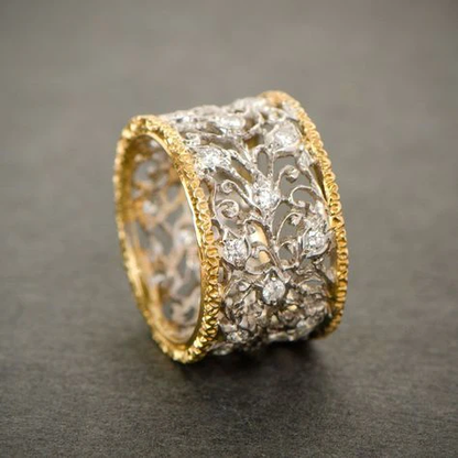 Silver-Toned and Gold-Toned Ornate Band Ring