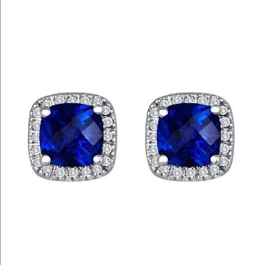 Silver Sapphire Halo Stud Earrings