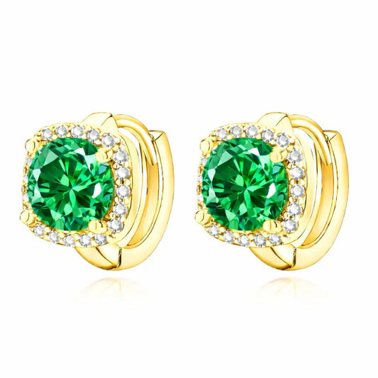 Gold Emerald Halo Hoop Earrings